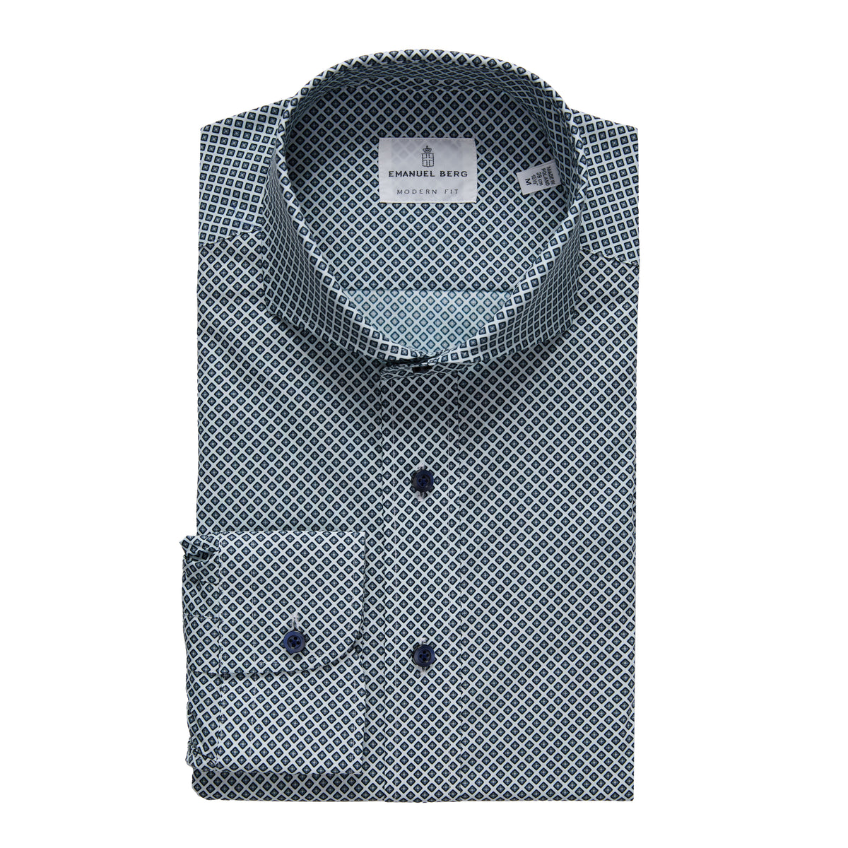 Printed Poplin Casual Stretch Shirt in Navy — Emanuel Berg
