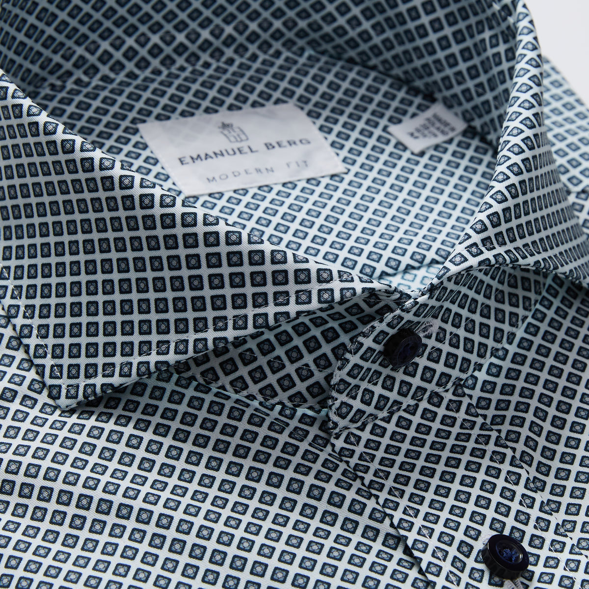 Printed Poplin Casual Stretch Shirt in Navy — Emanuel Berg
