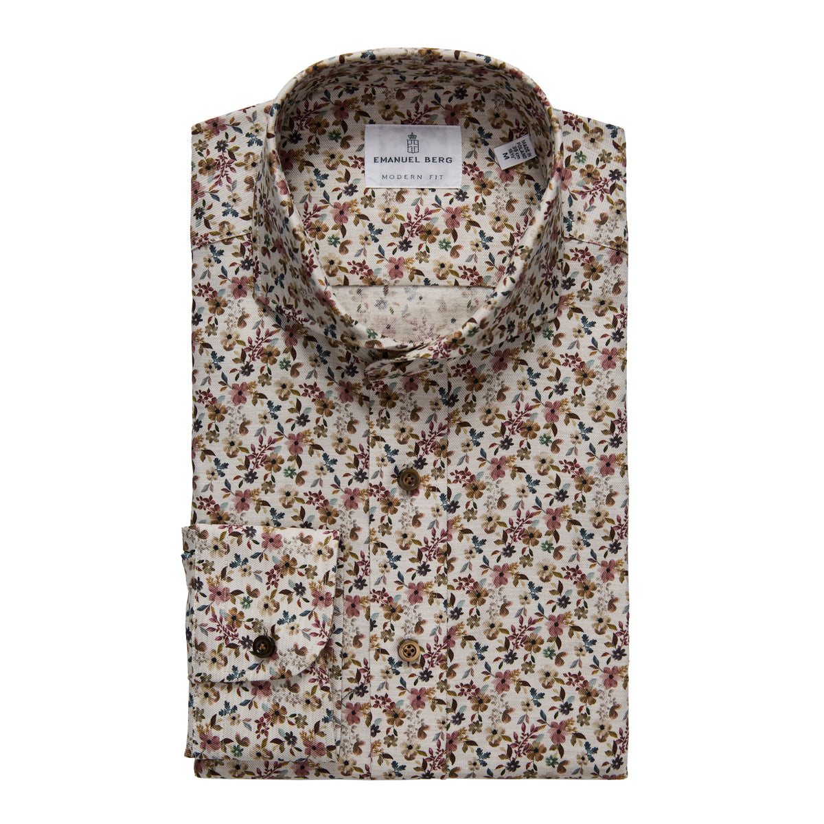 Melange Twill Floral Print Shirt in Light Pastel Brown — Emanuel Berg
