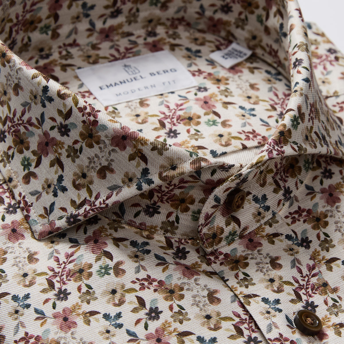 Melange Twill Floral Print Shirt in Light Pastel Brown — Emanuel Berg