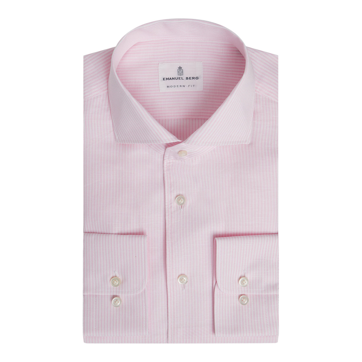Cotton-Linen Striped Casual Shirt in Bright Pink — Emanuel Berg