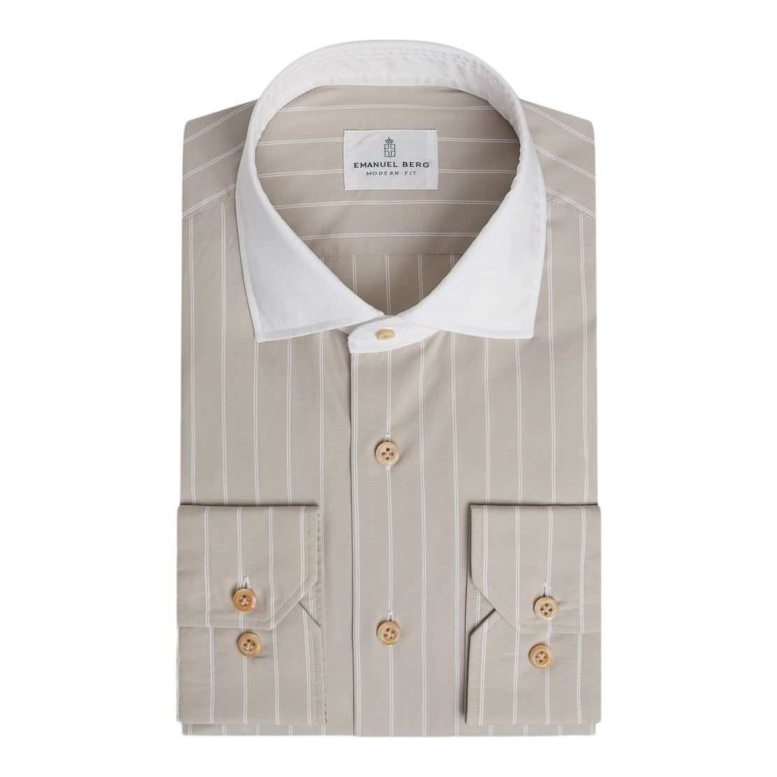 Washed Natural Stretch Yoga Poplin Shirt in Light Beige — Emanuel Berg