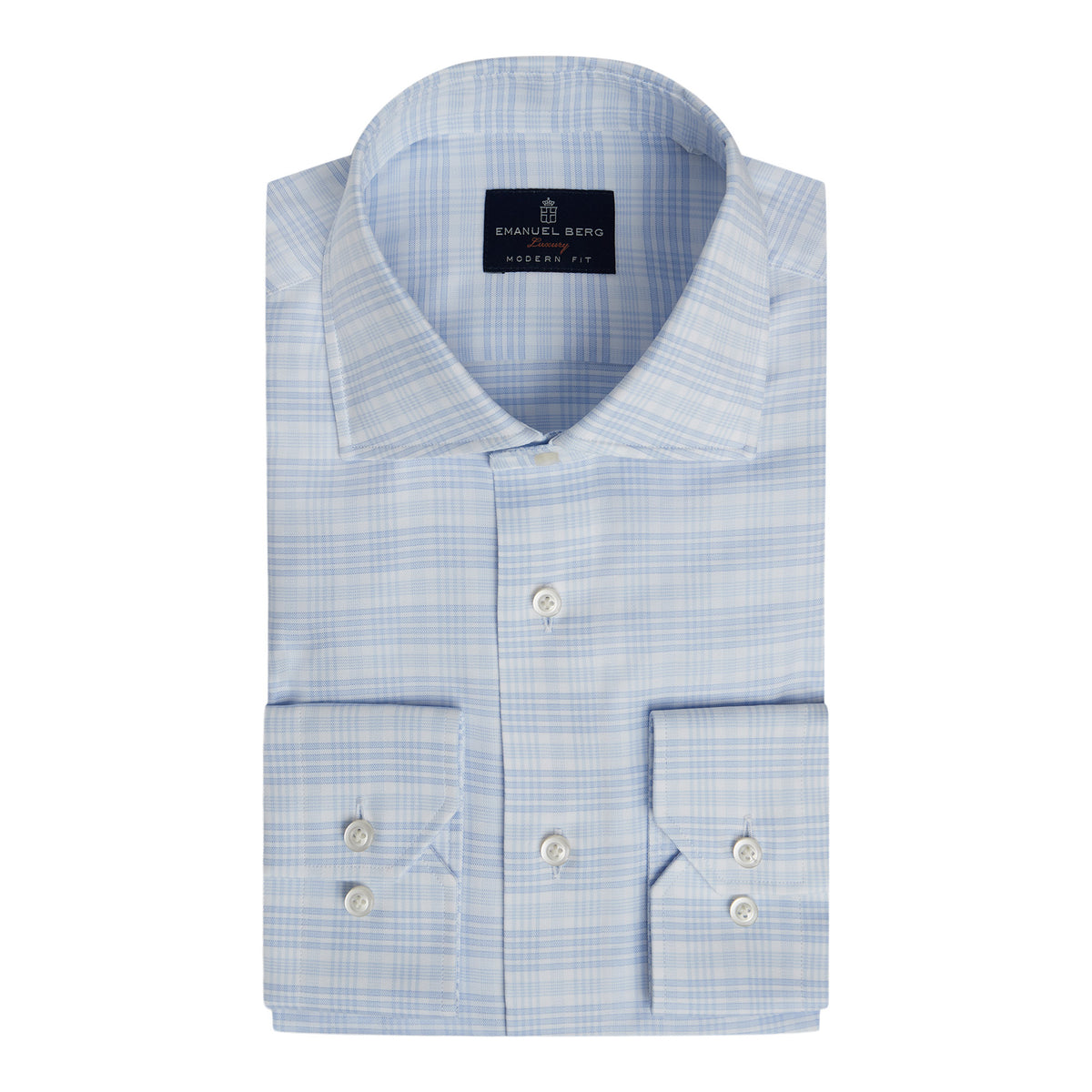Checked Yoga Twill Premium Stretch Shirt in Light Pastel Blue — Emanuel Berg