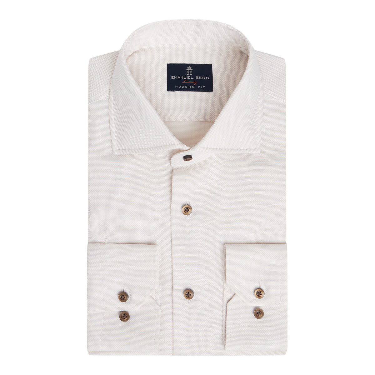 Natural Stretch Cotton Dobby Yoga Dress Shirt in Light Beige — Emanuel Berg