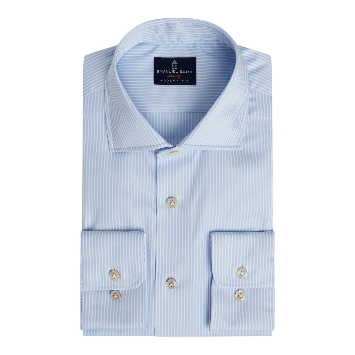 Striped Cotton Twill Dress Shirt — Light Pastel Blue – Emanuel Berg