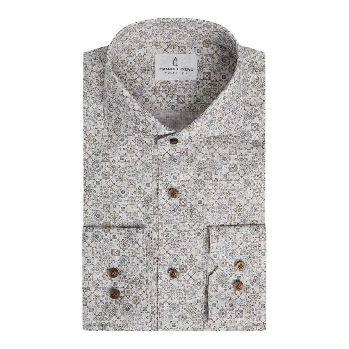 Dobby Printed Cotton Dress Shirt in Beige — Emanuel Berg