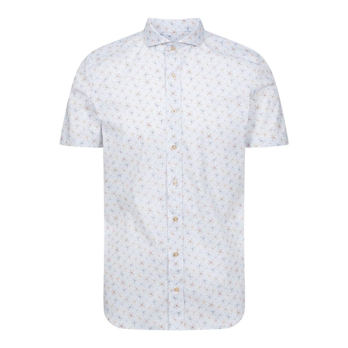 Printed Stretch Poplin Short Sleeve Casual Shirt in Brown — Emanuel Berg