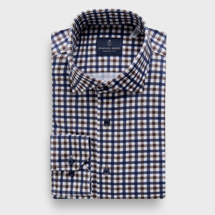 Checked 4Flex Stretch Knit Shirt — Medium Brown in Medium Brown — Emanuel Berg
