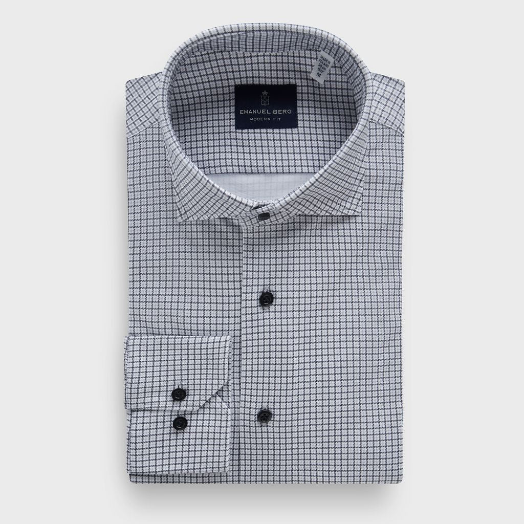 Micro-Check 4Flex Stretch Knit Shirt — Medium Grey in Medium Grey — Emanuel Berg