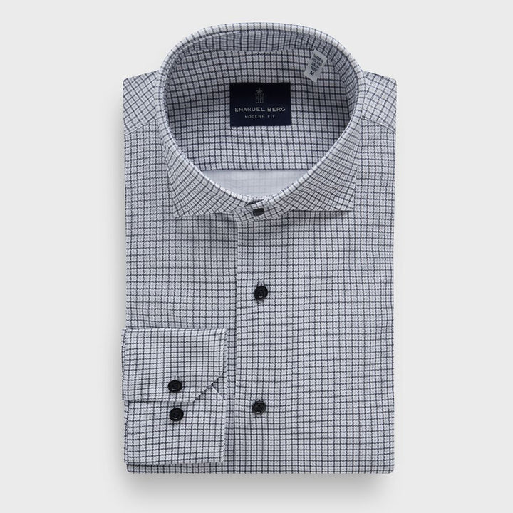 Micro-Check 4Flex Stretch Knit Shirt — Medium Grey in Medium Grey — Emanuel Berg