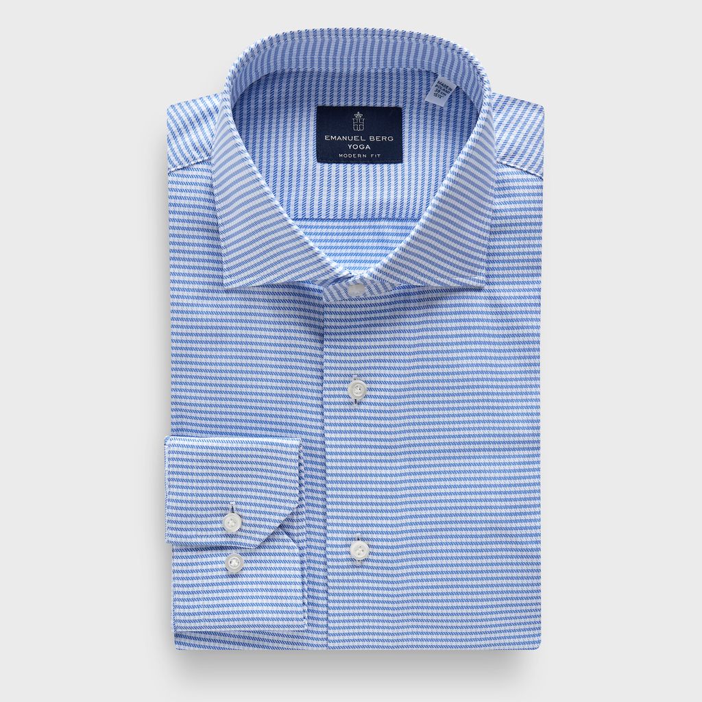 Micro Pattern Cotton Twill Premium Luxury Yoga Dress Shirt in MF BRIGHT BLUE — Emanuel Berg