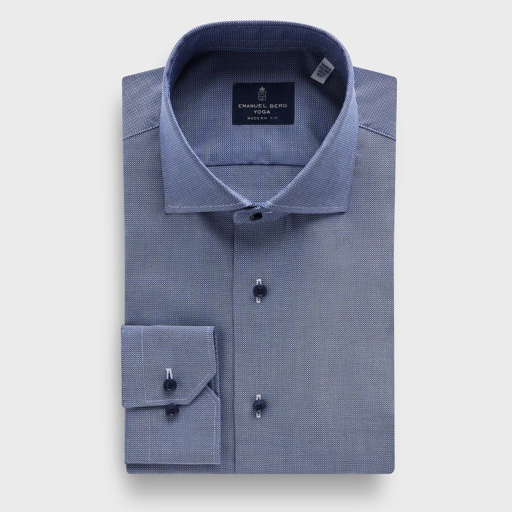 Micro Pattern Cotton Twill Premium Luxury Yoga Dress Shirt in MF NAVY — Emanuel Berg