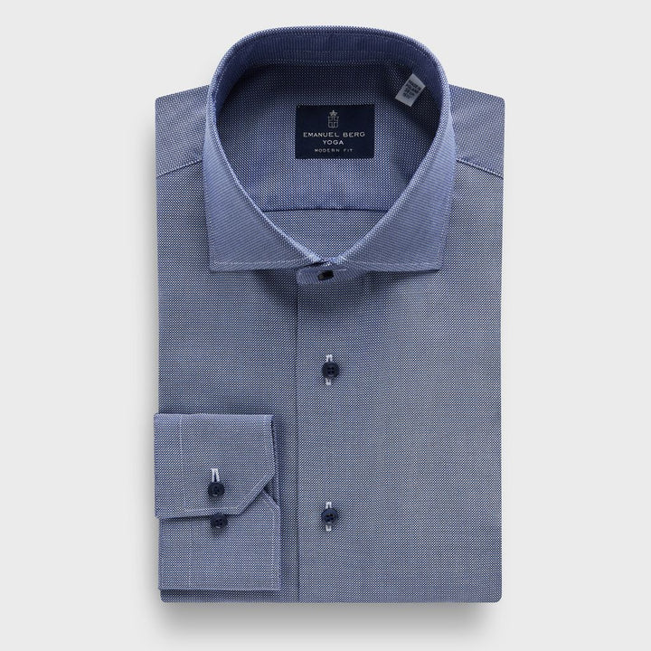 Micro Pattern Cotton Twill Premium Luxury Yoga Dress Shirt in Navy — Emanuel Berg