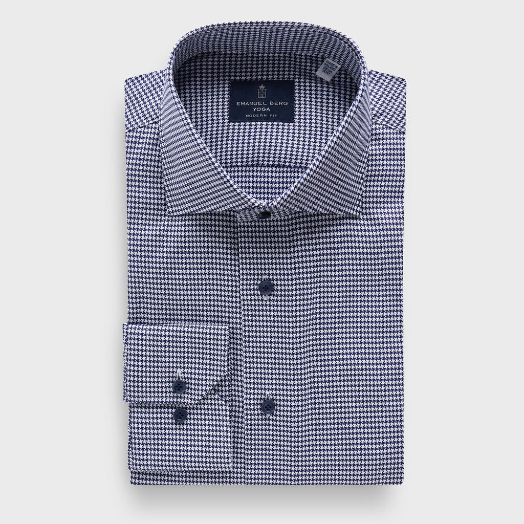 Micro Pattern Cotton Twill Premium Luxury Yoga Dress Shirt in MF NAVY — Emanuel Berg