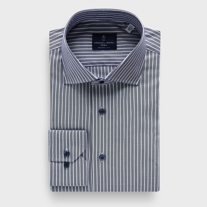Striped Cotton Twill Premium Luxury Yoga Dress Shirt in Navy — Emanuel Berg