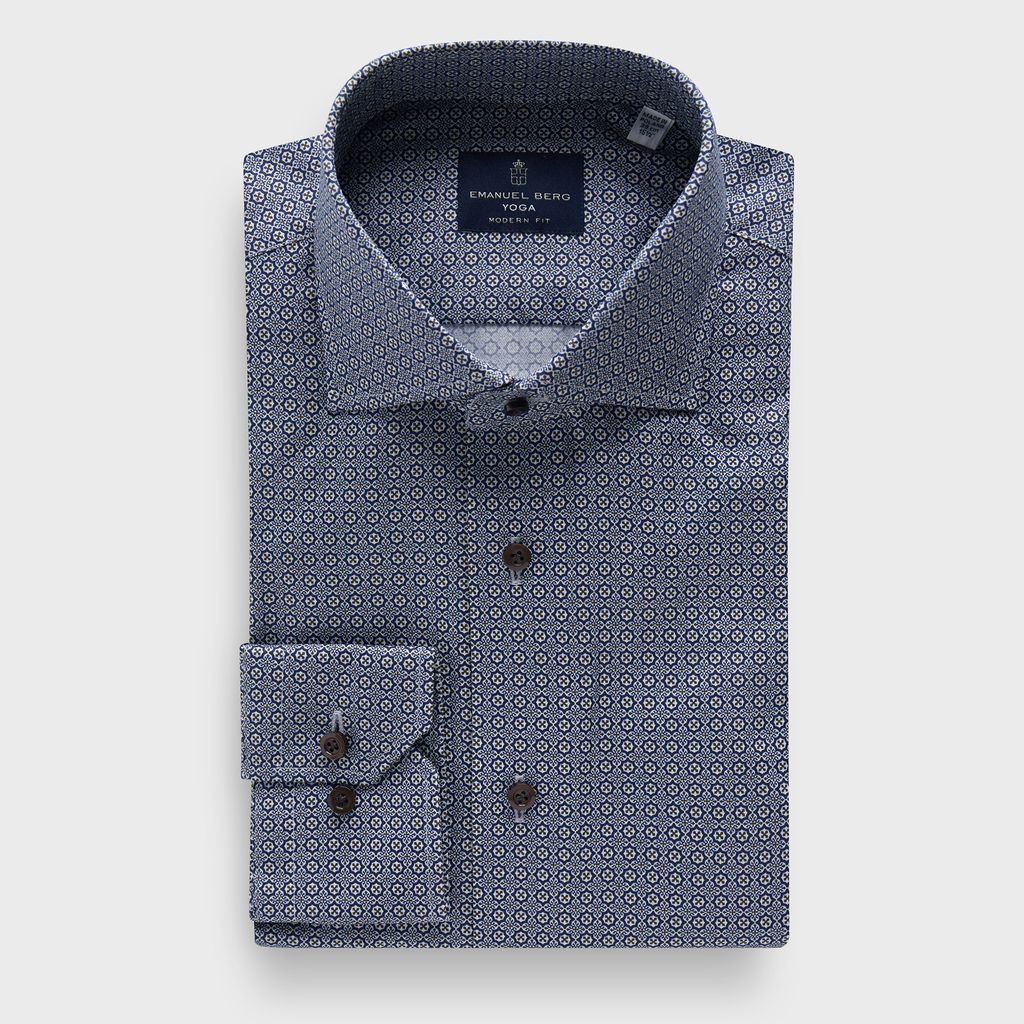Micro Pattern Cotton Twill Premium Luxury Yoga Dress Shirt in MF BLUE — Emanuel Berg