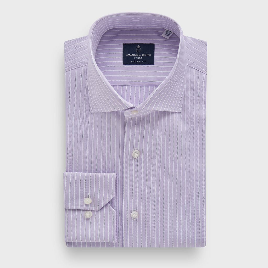 Striped Cotton Twill Premium Luxury Yoga Dress Shirt in MF LIGHT PASTEL PURPLE — Emanuel Berg