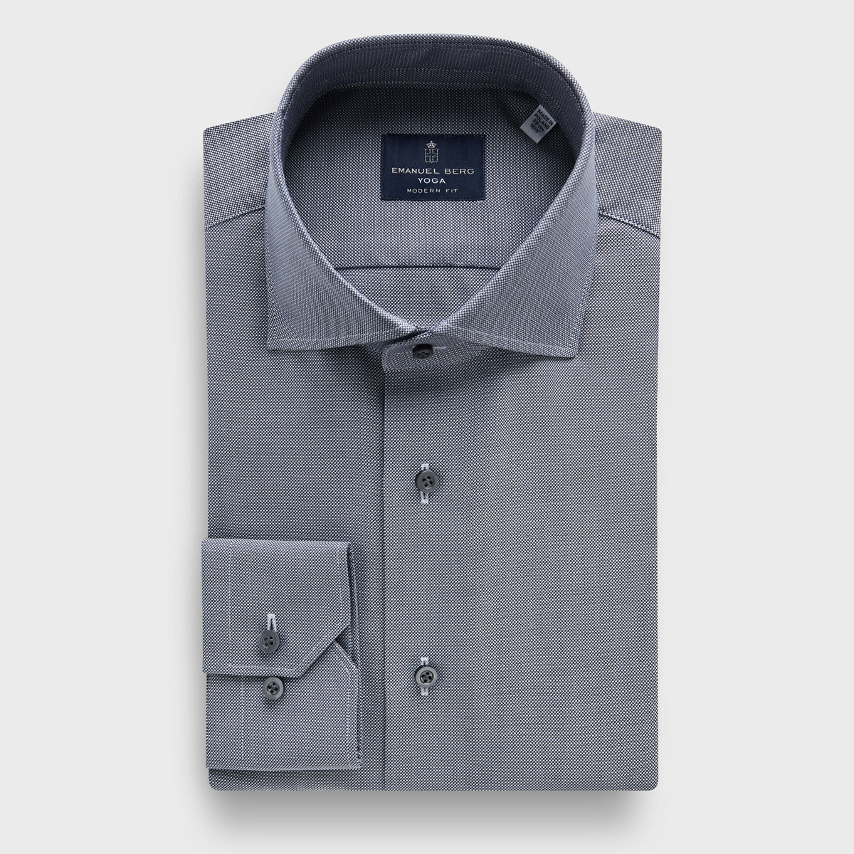 Micro Pattern Cotton Twill Premium Luxury Yoga Dress Shirt in MF MEDIUM GREY — Emanuel Berg