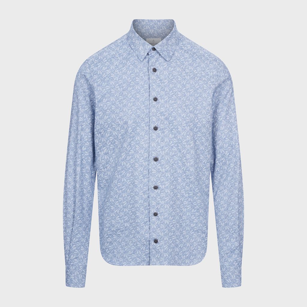 Cotton Lyocell Printed Herringbone Flannel Sport Casual Shir in MF BRIGHT BLUE — Emanuel Berg