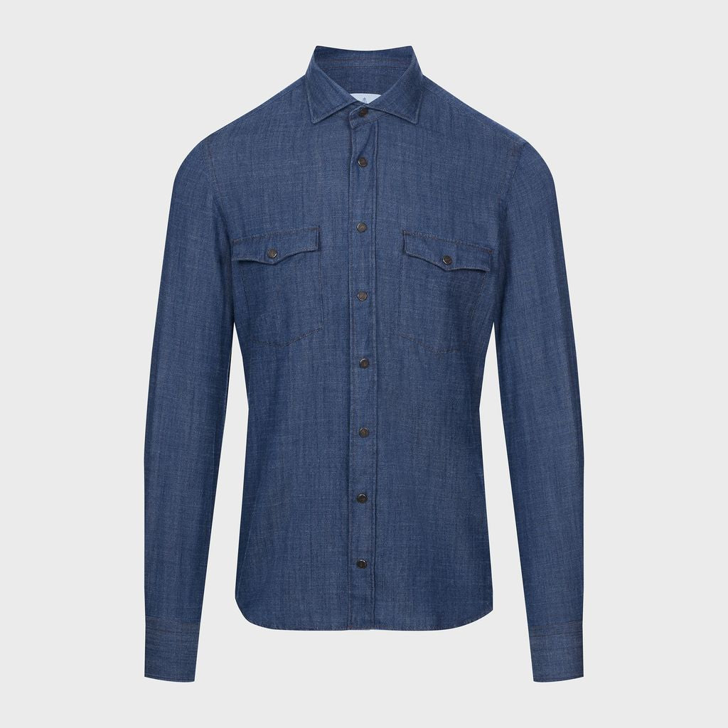 Denim Twill Casual Shirt — Dark Blue in Dark Blue — Emanuel Berg