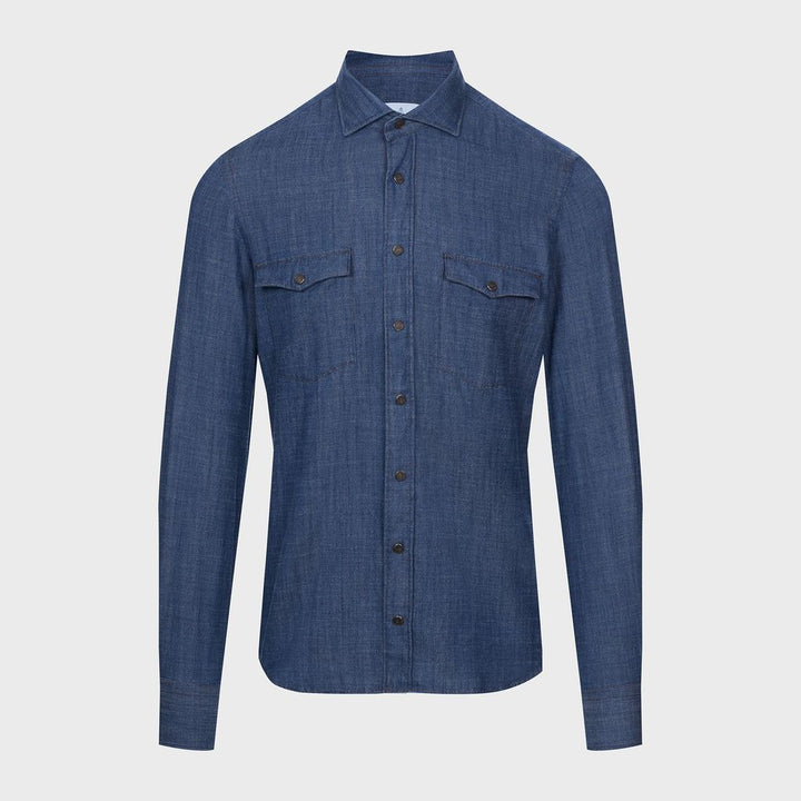 Denim Twill Casual Shirt — Dark Blue in Dark Blue — Emanuel Berg