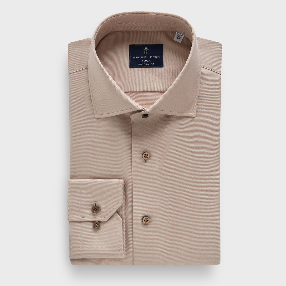 Solid Cotton Twill Premium Luxury Yoga Dress Shirt in MF LIGHT BEIGE — Emanuel Berg