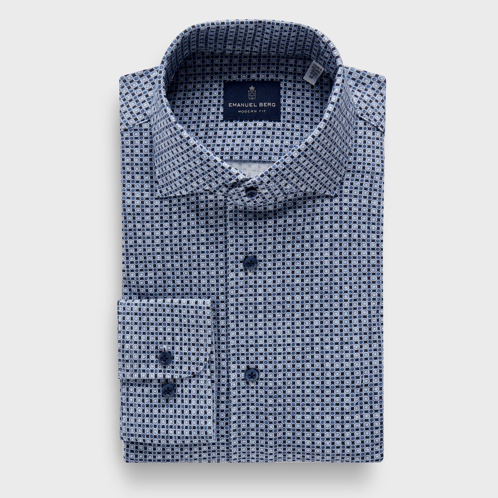 Premium Quality Full Button Jersey Knit Shirt in MF MEDIUM BLUE — Emanuel Berg