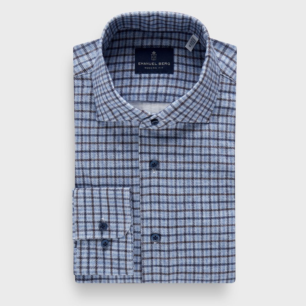 Premium Quality Full Button Jersey Knit Shirt in MF MEDIUM BLUE — Emanuel Berg