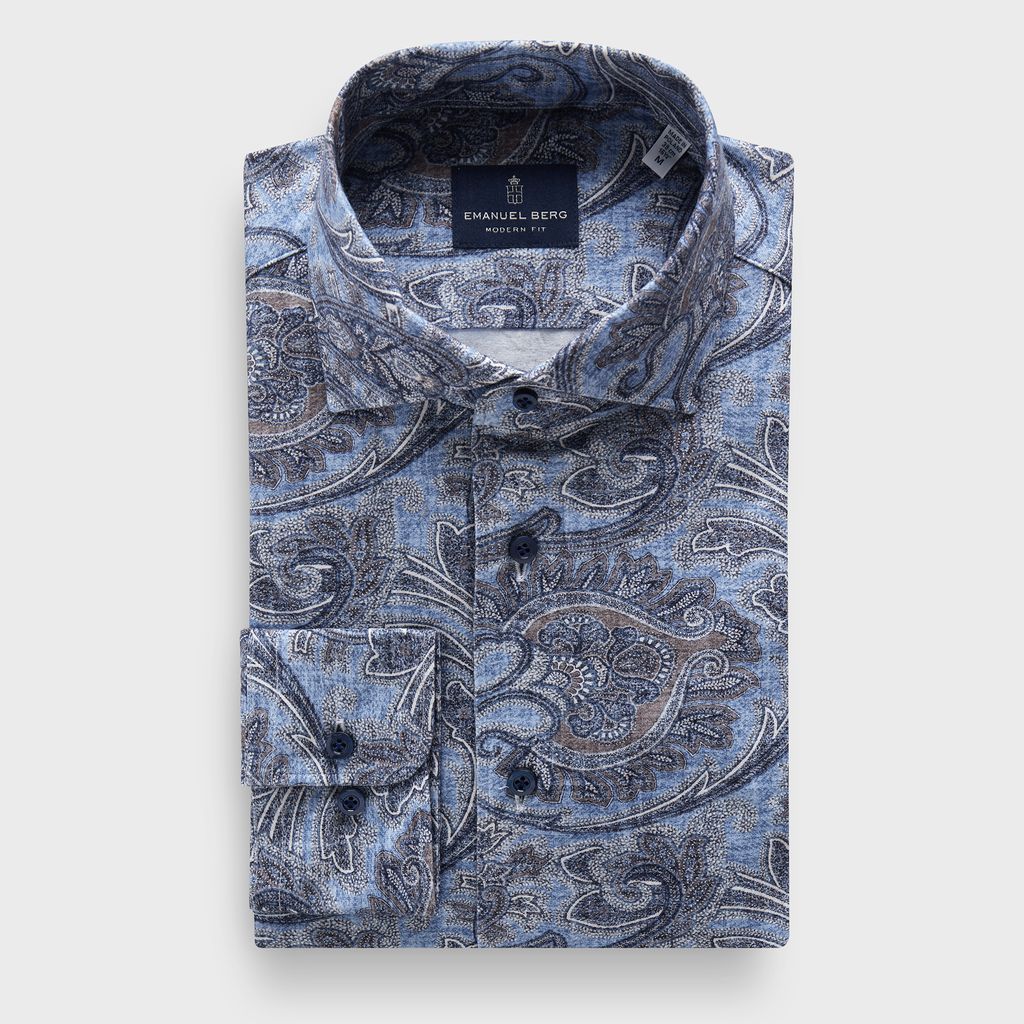 Premium Quality Full Button Jersey Knit Shirt in MF MEDIUM BLUE — Emanuel Berg