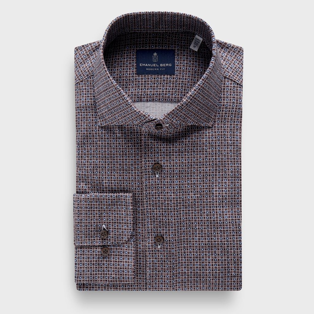 Premium Quality Full Button Jersey Knit Shirt in MF MEDIUM BROWN — Emanuel Berg