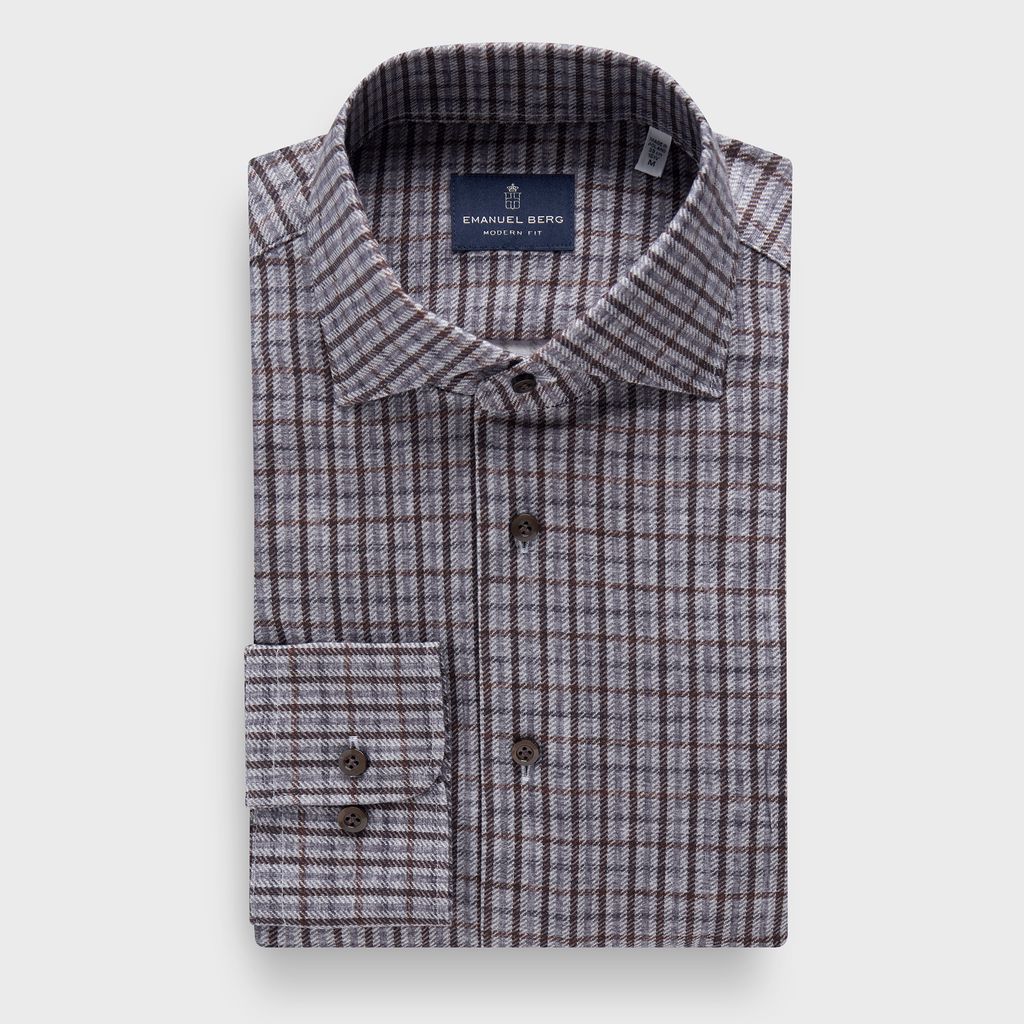 Premium Quality Full Button Jersey Knit Shirt in MF MEDIUM BROWN — Emanuel Berg