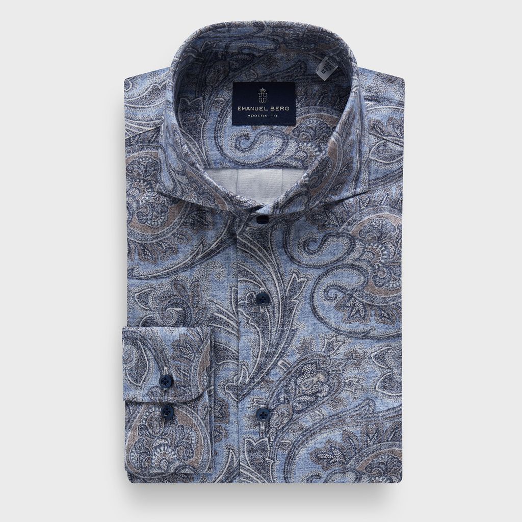 Cotton Luxe Twill Flannel Print Casual Sartorial Shirt in MF MEDIUM BLUE — Emanuel Berg