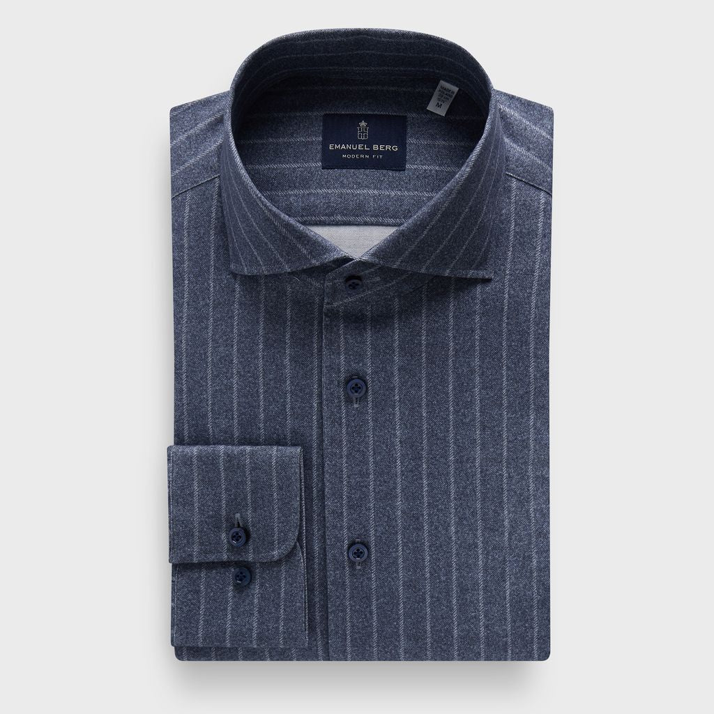 Cotton Luxe Twill Flannel Print Casual Sartorial Shirt in MF NAVY — Emanuel Berg