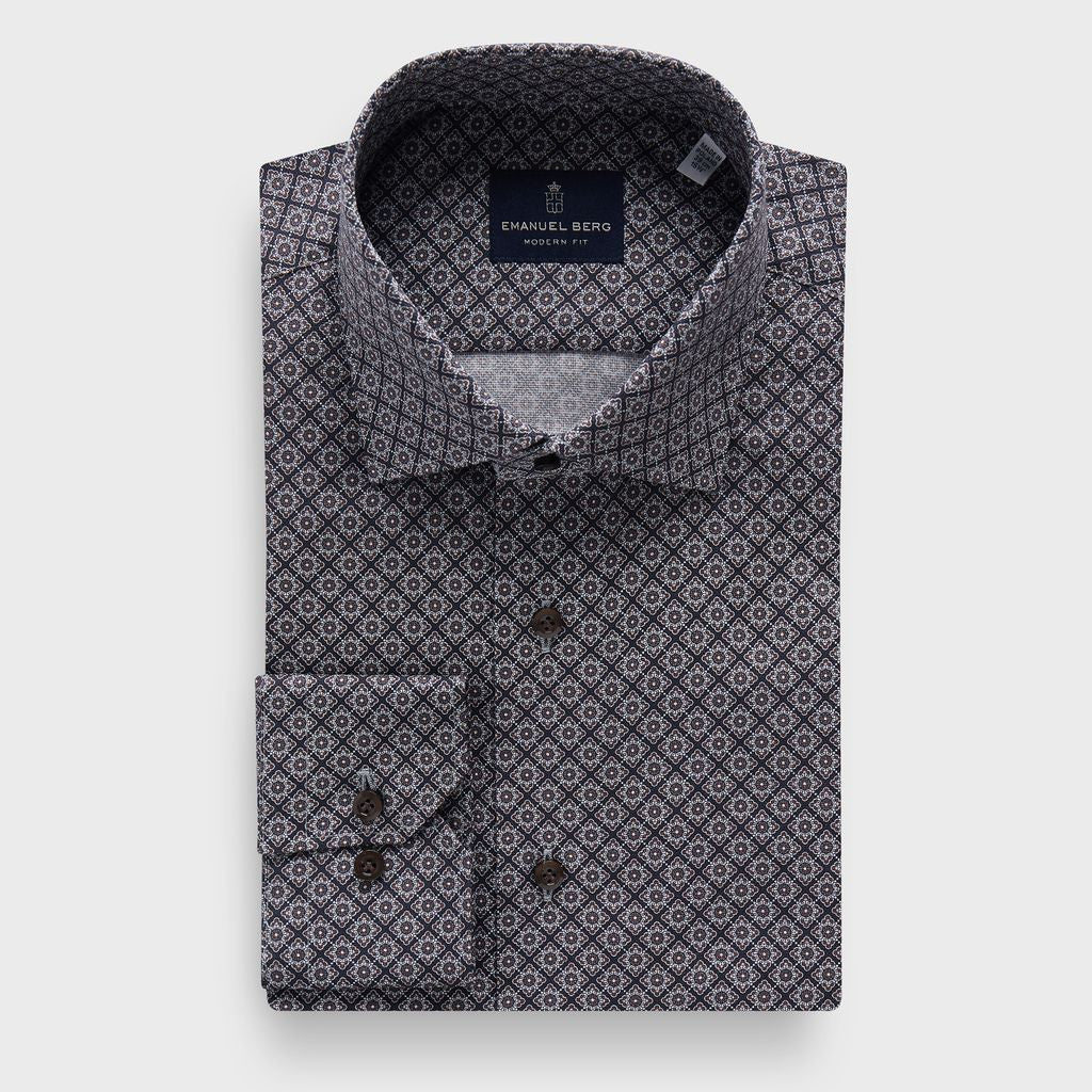 Printed Dobby Sport Luxury Dress Shirt in MF DARK BROWN — Emanuel Berg
