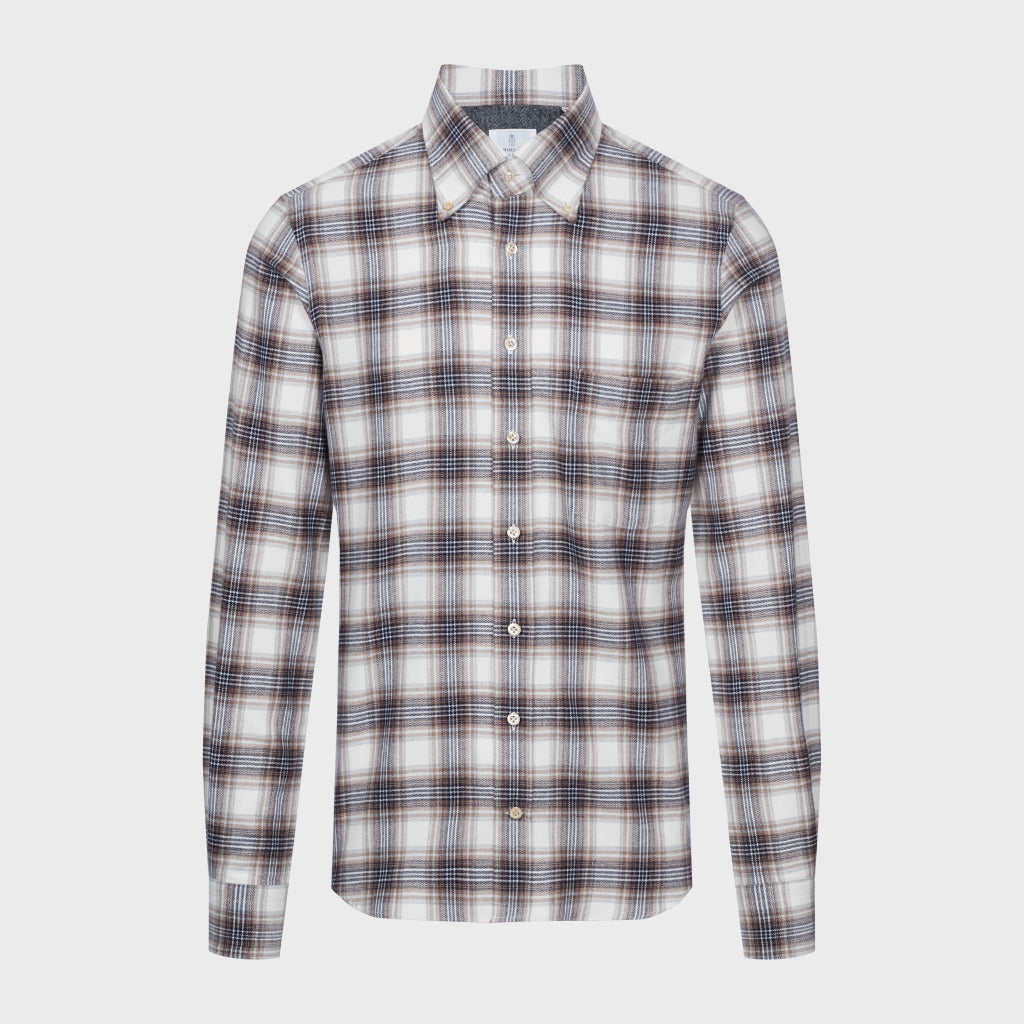 Checked Flannel Twill Sport Casual Shirt in MF GREY — Emanuel Berg