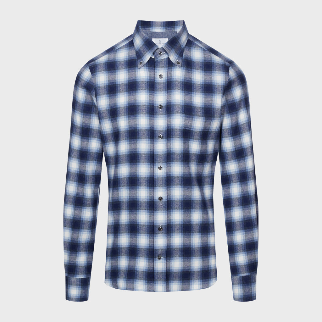 Checked Flannel Twill Sport Casual Shirt in MF BLUE — Emanuel Berg