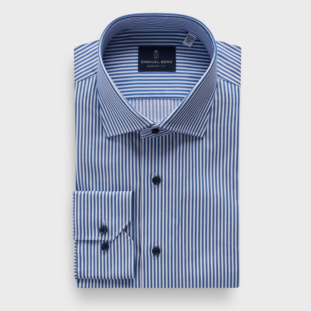 Striped Dobby Sport Luxury Dress Shirt in MF MEDIUM BLUE — Emanuel Berg