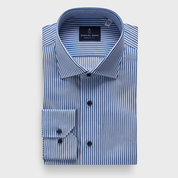 Striped Dobby Sport Luxury Dress Shirt in Medium Blue — Emanuel Berg
