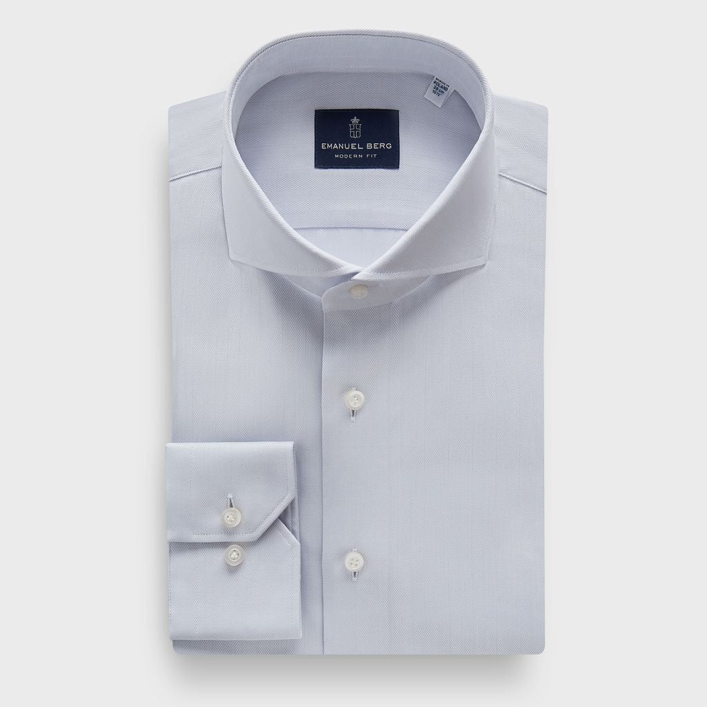 Solid Herringbone Dobby Sport Luxury Dress Shirt in MF LIGHT GREY — Emanuel Berg