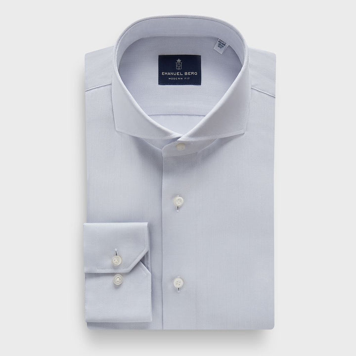 Solid Herringbone Dobby Sport Luxury Dress Shirt in Light Grey — Emanuel Berg
