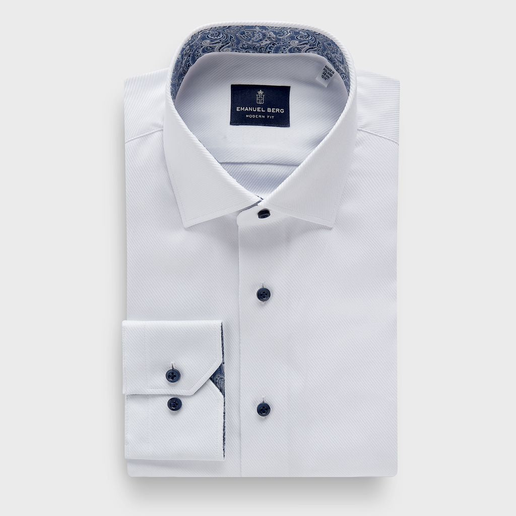 Dobby Twill Sport Luxury Dress Shirt in MF WHITE — Emanuel Berg