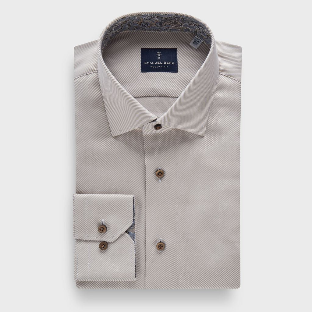 Dobby Twill Sport Luxury Dress Shirt in MF BEIGE — Emanuel Berg