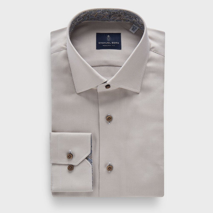 Dobby Twill Sport Luxury Dress Shirt in Beige — Emanuel Berg