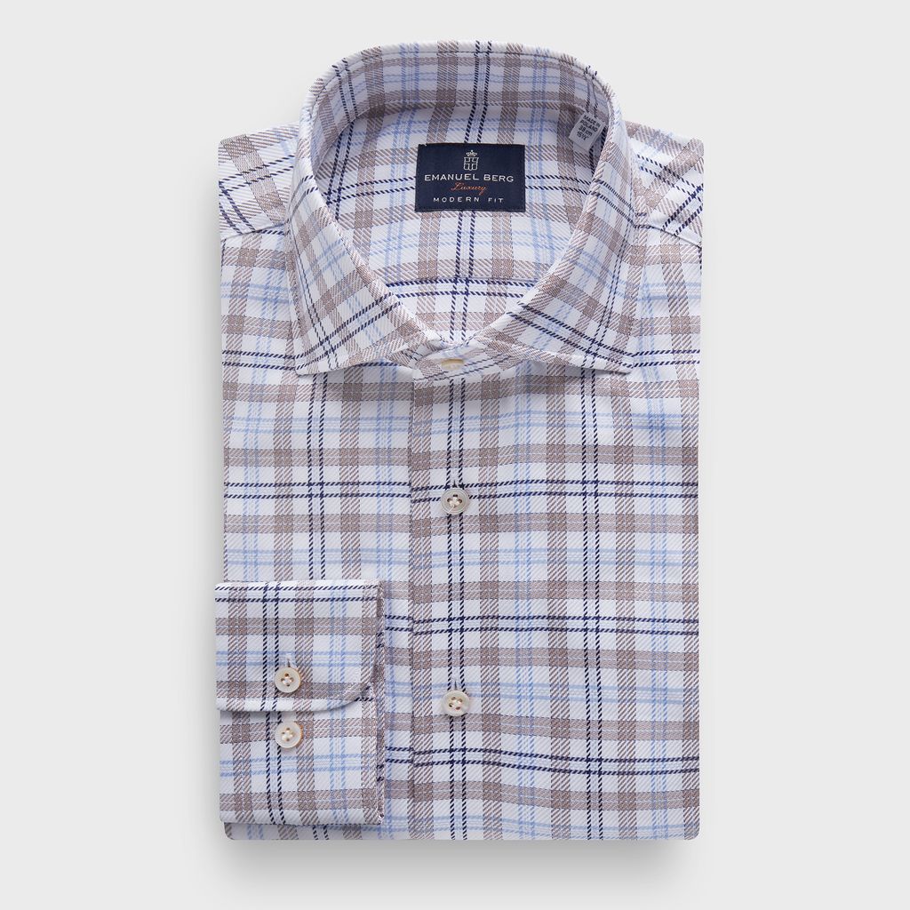 Checked Cotton Dobby Premium Luxury Dress Shirt in MF BROWN — Emanuel Berg