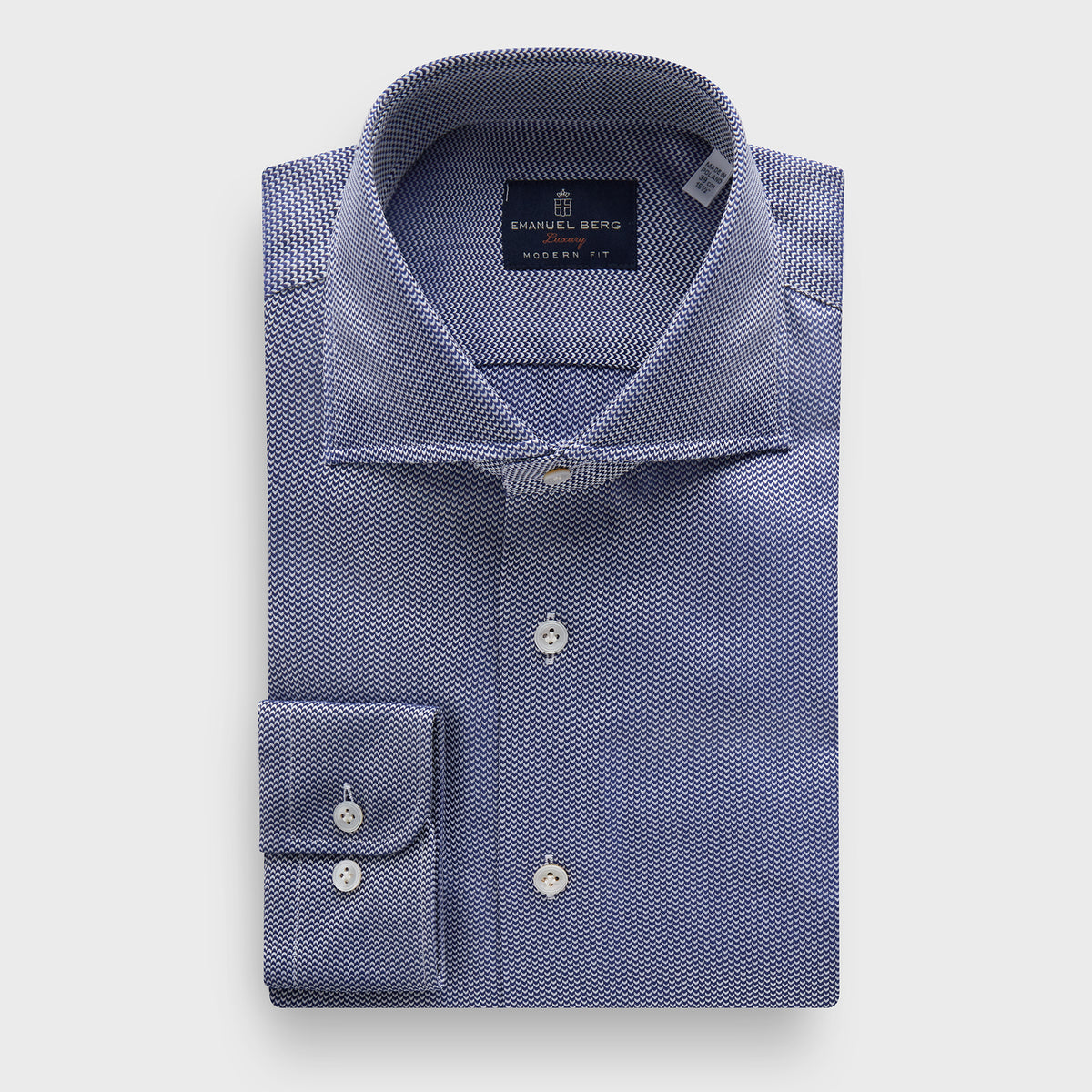 Pattern Cotton Dobby Premium Luxury Dress Shirt in MF NAVY — Emanuel Berg