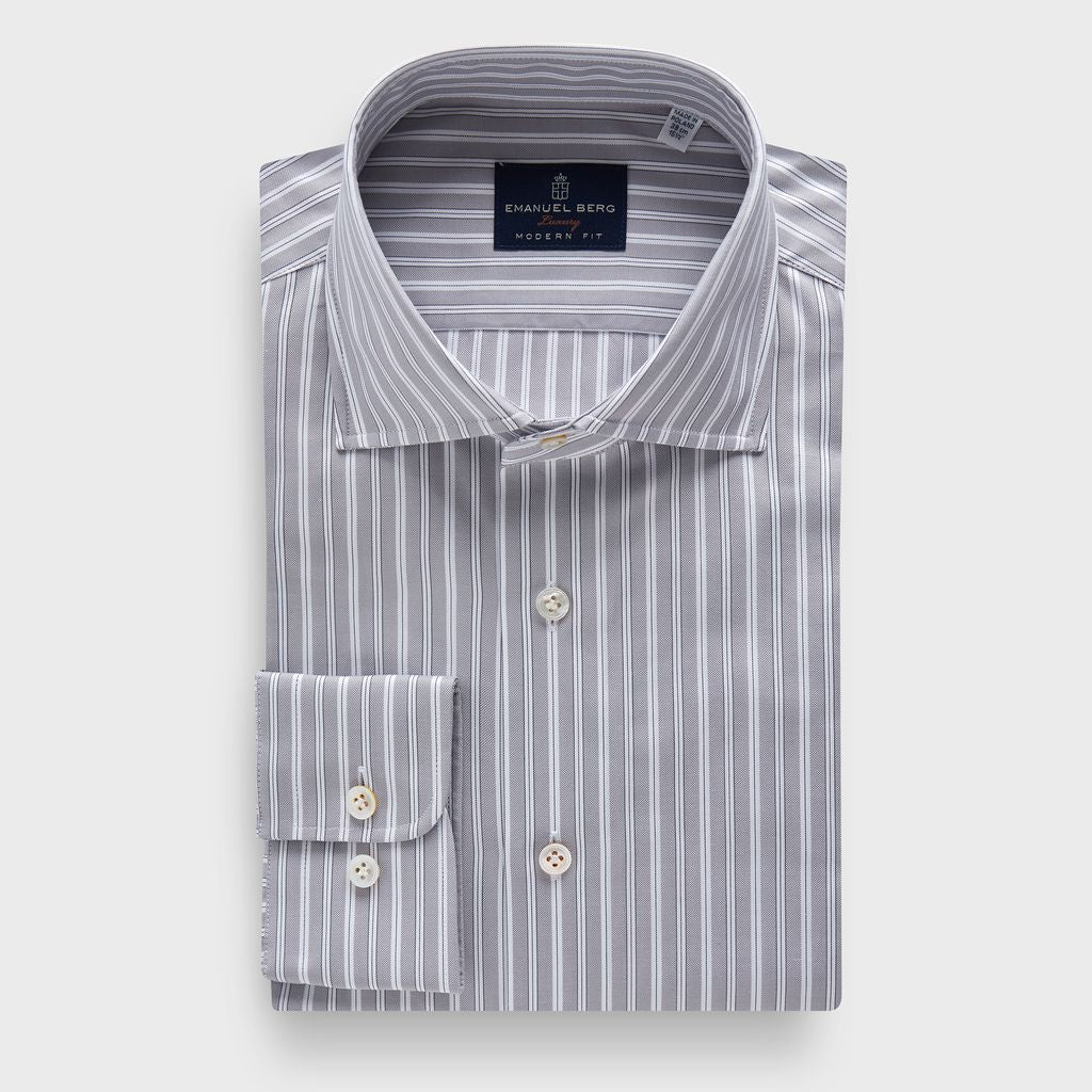 Striped Cotton Dobby Premium Luxury Dress Shirt in MF SILVER — Emanuel Berg