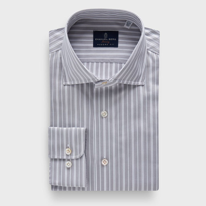 Striped Cotton Dobby Premium Luxury Dress Shirt in Silver — Emanuel Berg