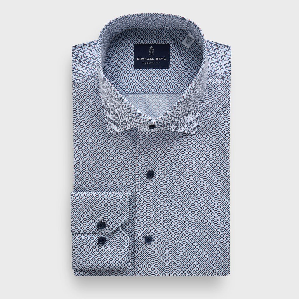 Printed Poplin Stretch Sport Luxury Dress Shirt in MF MEDIUM RED — Emanuel Berg