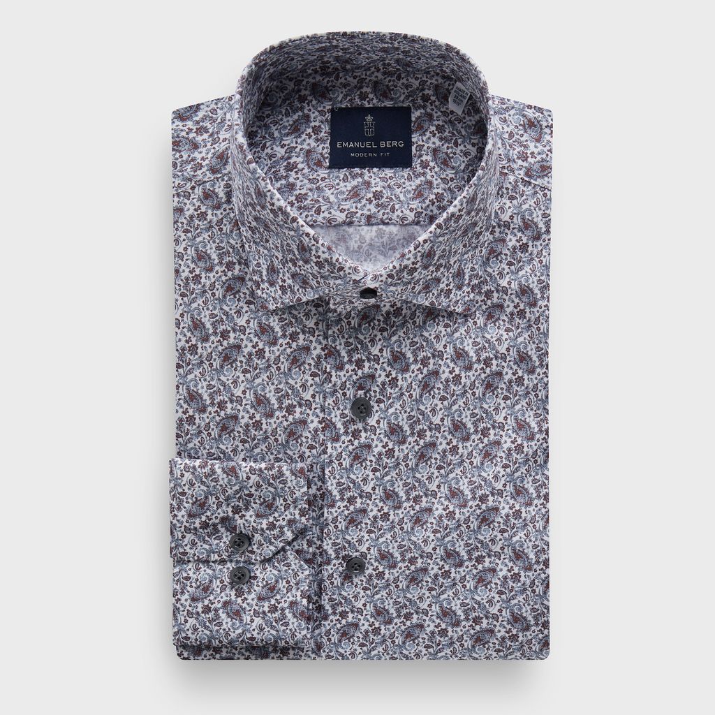 Paisley-Print Stretch-Poplin Dress Shirt — Medium Red in Medium Red — Emanuel Berg