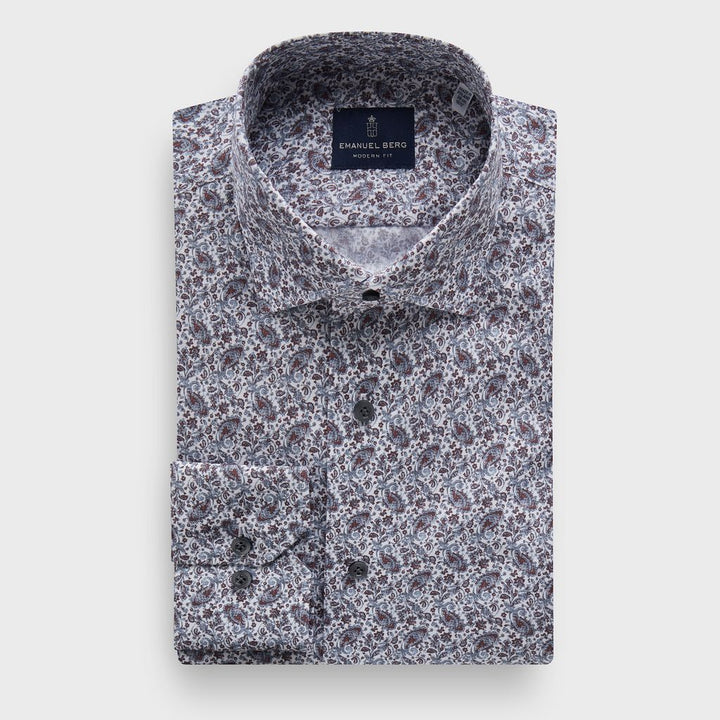 Paisley-Print Stretch-Poplin Dress Shirt — Medium Red in Medium Red — Emanuel Berg